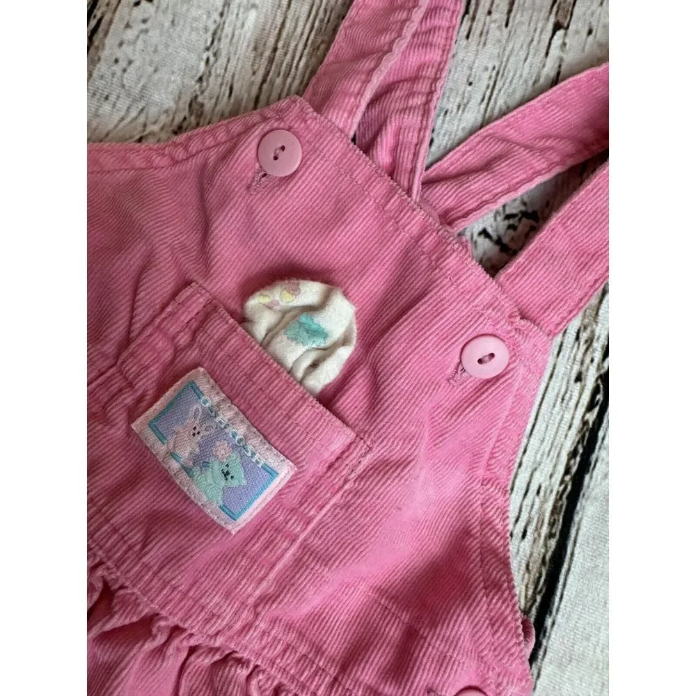 VTG Oshkosh B 'Gosh Pink‎ Corduroy Vestbak Overall Dress Jumper 18 Months Ruffle